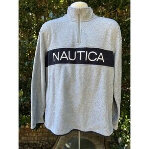 Nautica Script Quarter 1/4 Fleece Zip Sweater Pullover Mens Size Large